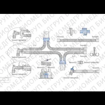 Контур дыхательный для ИВЛ гофрированный ?22 мм 160 см с 2мя влагосборниками  Mederen